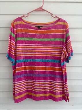 Lauren Ralph Lauren Colorful Striped 100% Cotton Tee Size 2X Coastal Summer